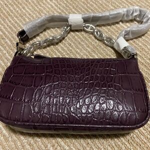 By Far Croc Leather Mini Rachel Bag Deep Purple